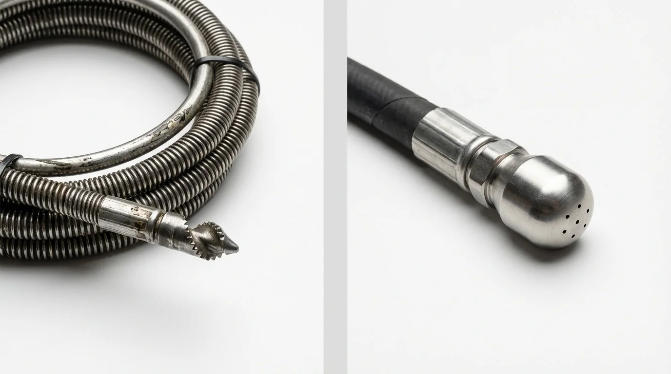 Drain snake cable and hydro jetting nozzle used for drain cleaning in Spring Valley, NY