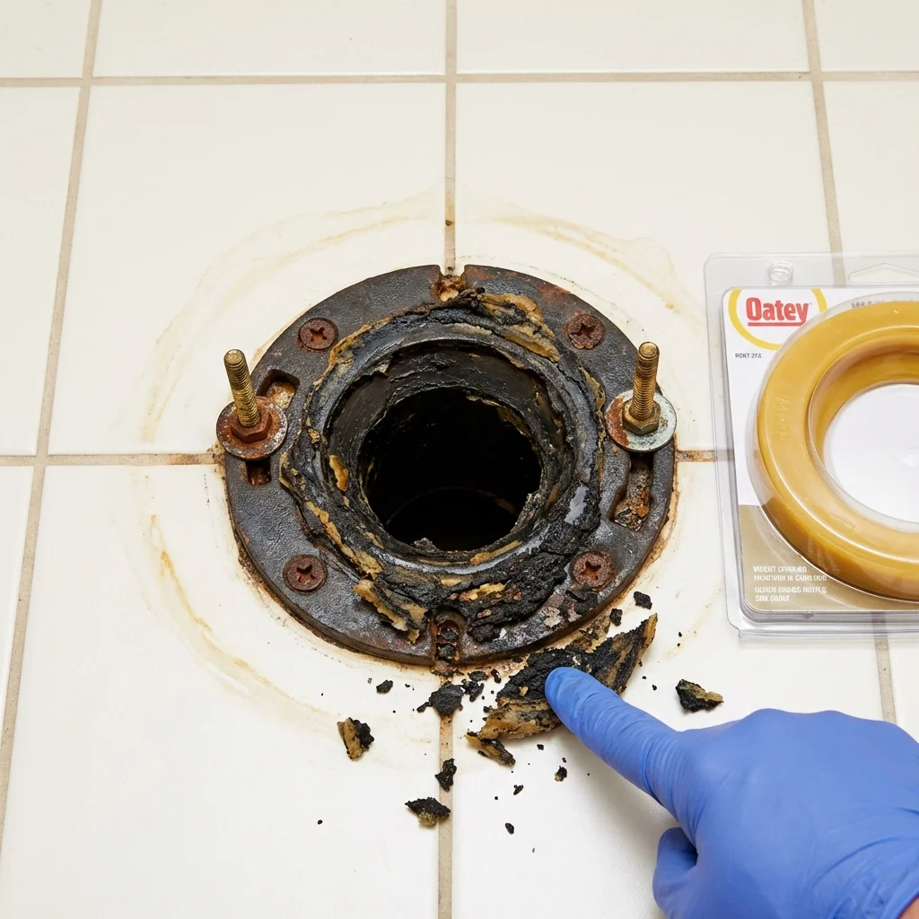 Failed wax ring showing water seepage at the base of a toilet in a Spring Valley, NY home