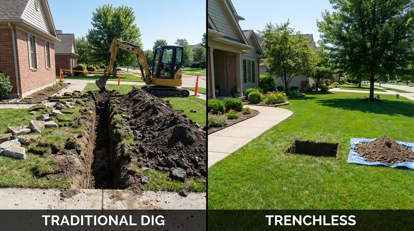 Trenchless sewer repair with minimal yard damage versus traditional excavation in Spring Valley, NY